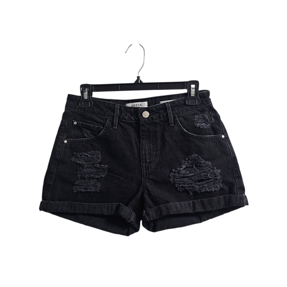 Guess Black Cuffed Distressed Boy Fit Jean Shorts Size 25 Mid Rise - Picture 1 of 7